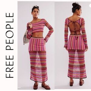 NWT Free People Sunrise Bali Crochet Maxi Skirt xs in Viva Magenta